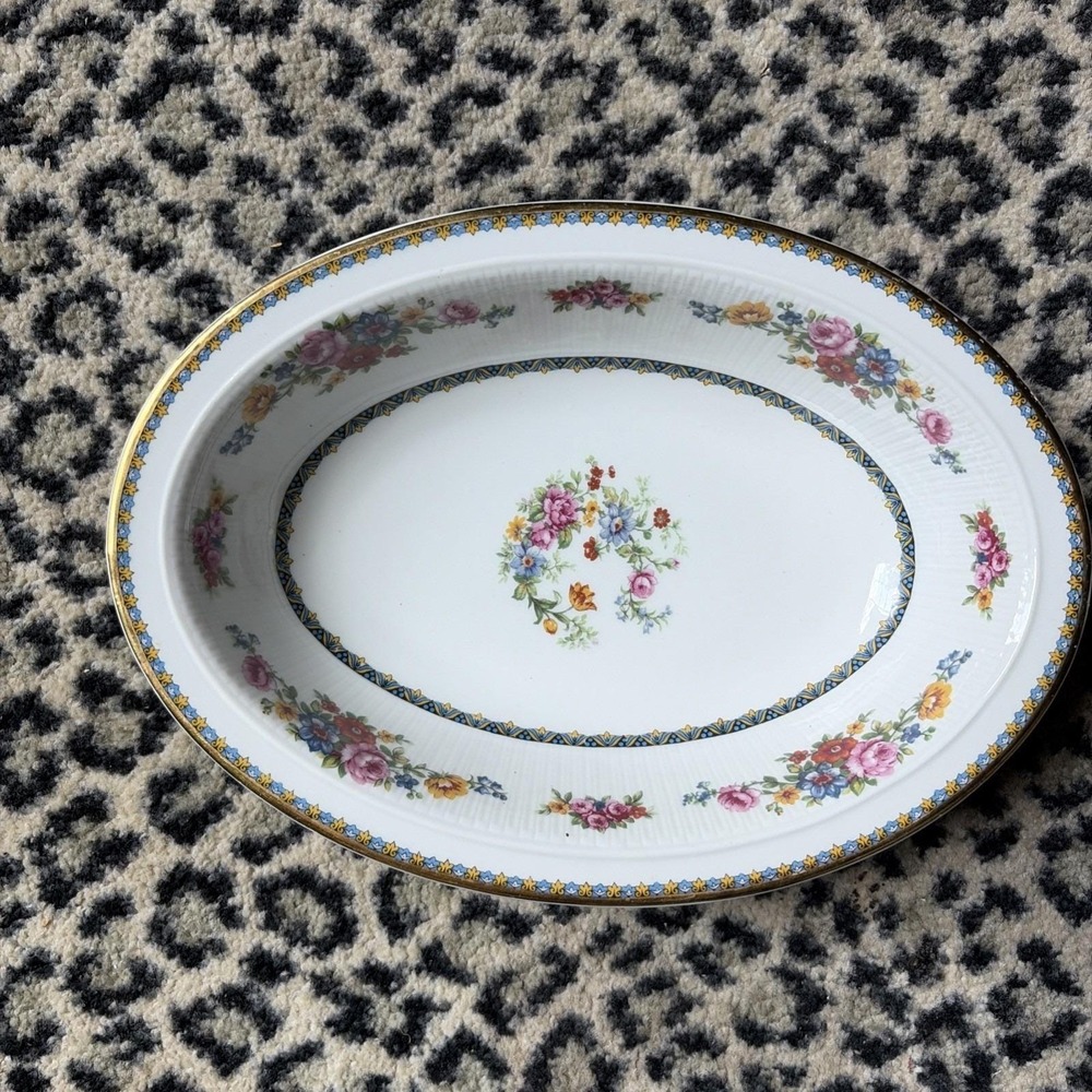 10" Oval Vegetable Bowl CHF5 Charles Field Haviland Limoges GDA Flowers Gold Rim